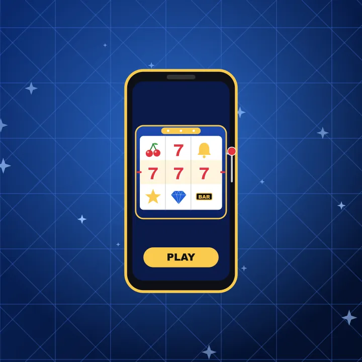 TrueBlue Casino on phones and tablets Phone with pokies reels and a PLAY button