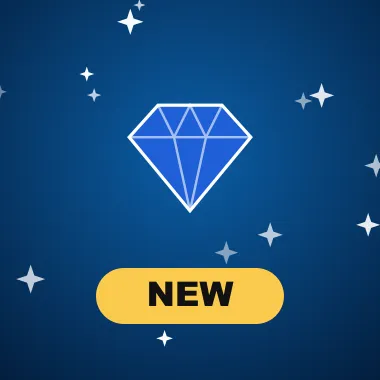 New Pokies New pokies tile with a blue diamond and a NEW badge
